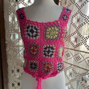 POL Grandma Core Colorful Crochet Women Top